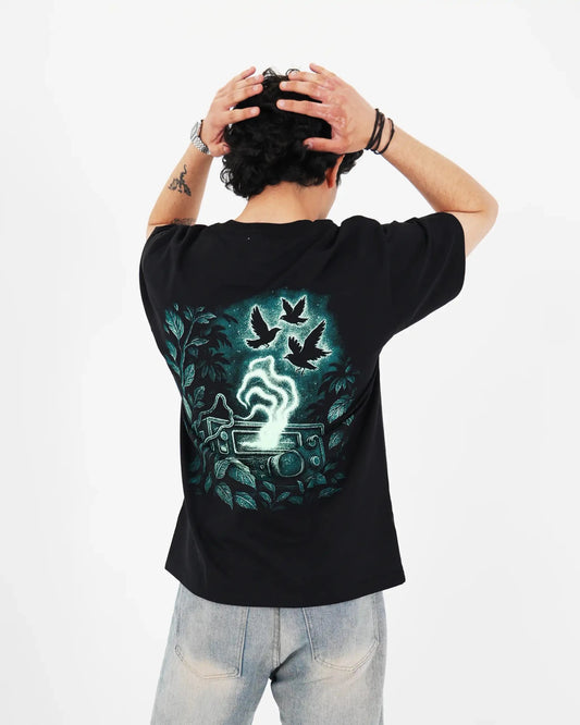 Midnight Jungle Radio - Black Oversized T-shirt - CLORYco.Oversize T-Shirts