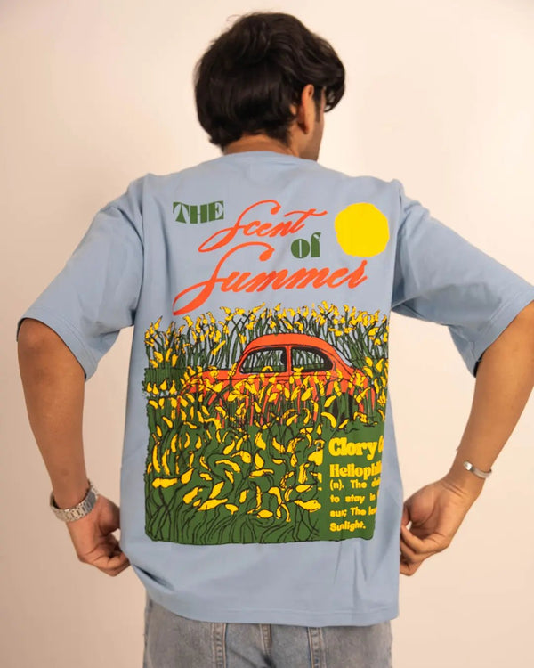 Summer Fields of Dandelions — Light Blue Oversized T Shirt