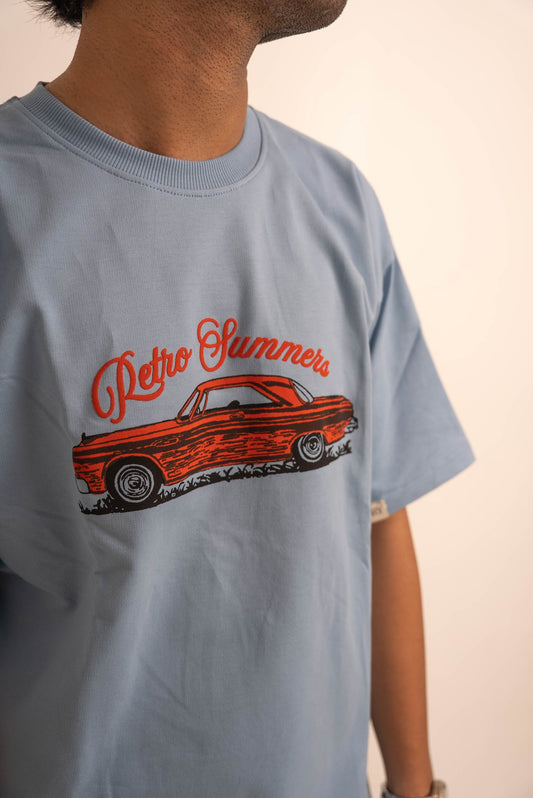 Summer Fields of Dandelions — Light Blue Oversized T Shirt