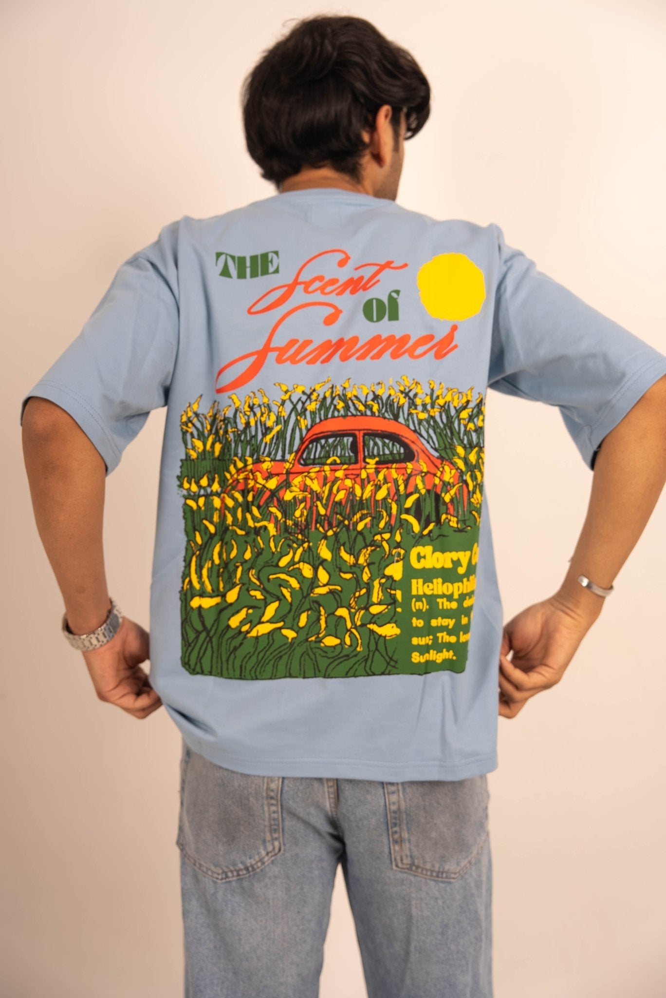 Summer Fields of Dandelions — Light Blue Oversized T Shirt