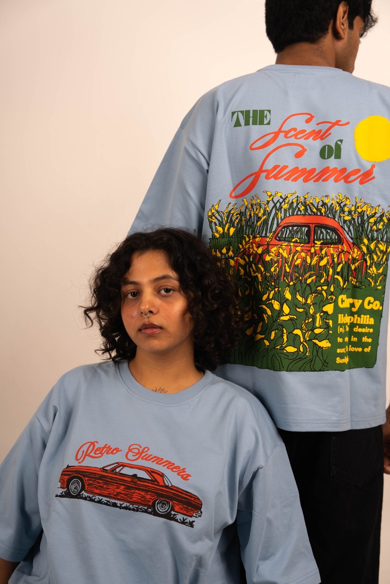 Summer Fields of Dandelions — Light Blue Oversized T Shirt