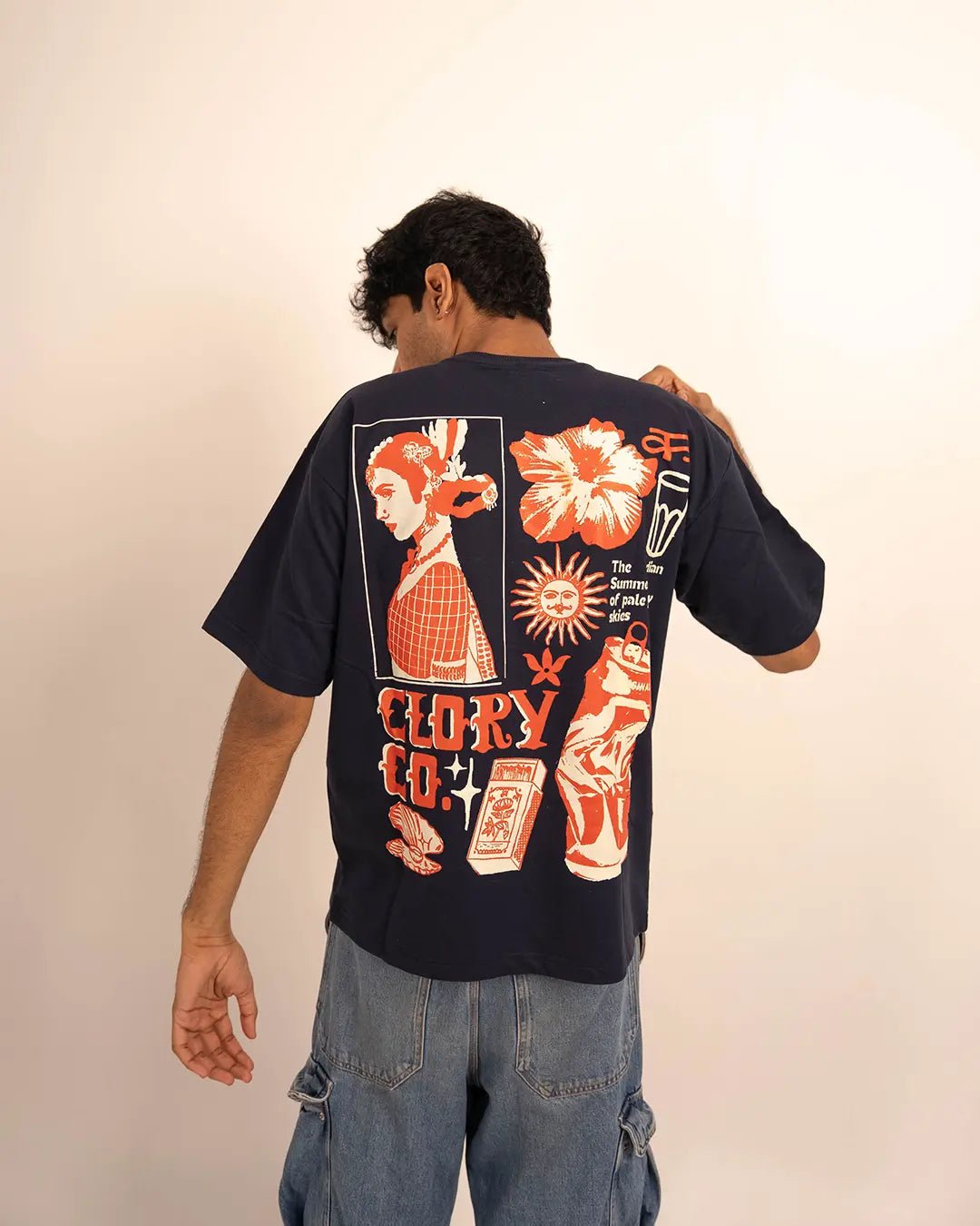 The golden summers of India - navy blue oversized graphic t shirt - CLORYco.Oversize T-Shirts