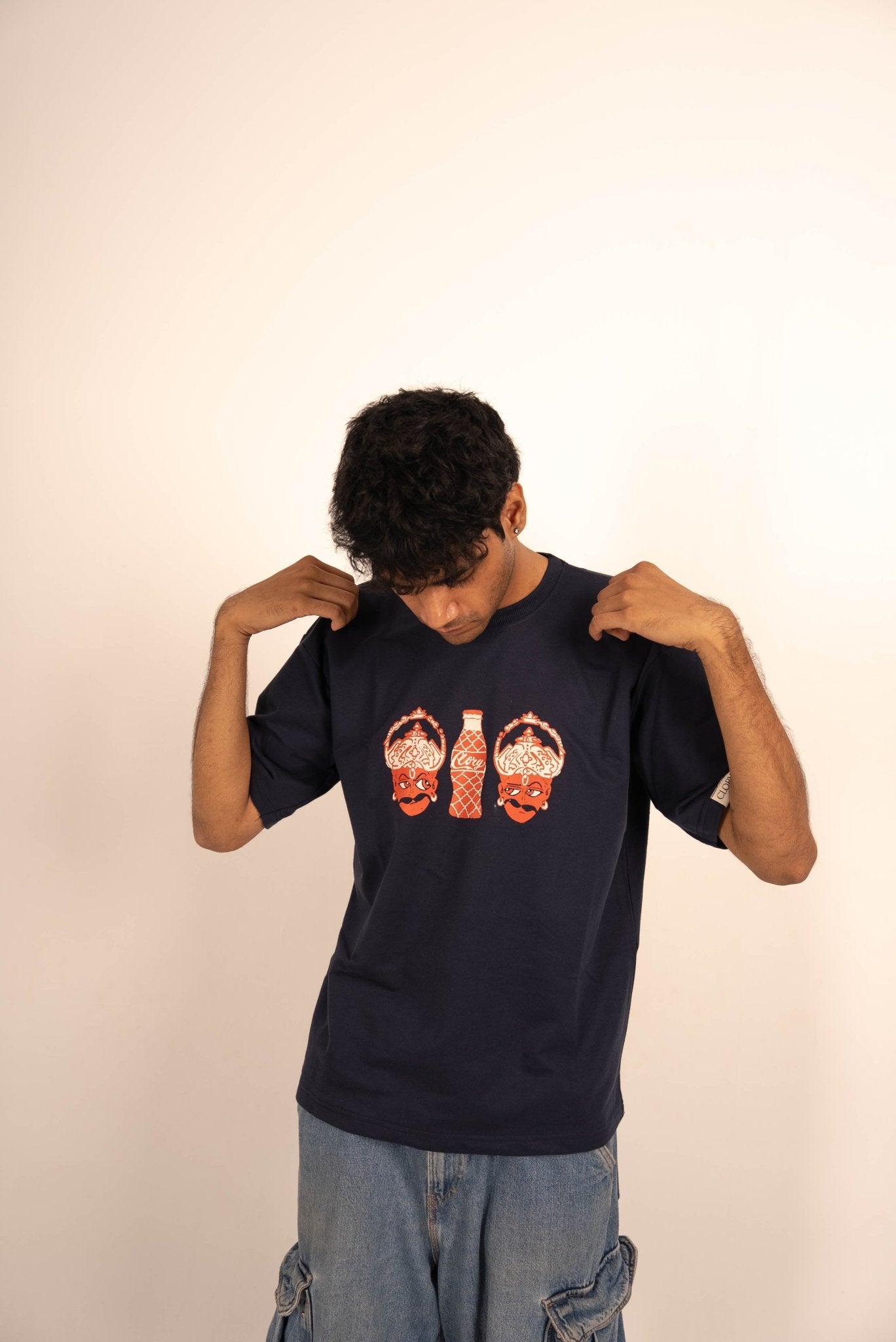 The golden summers of India - navy blue oversized graphic t shirt - CLORYco.Oversize T-Shirts