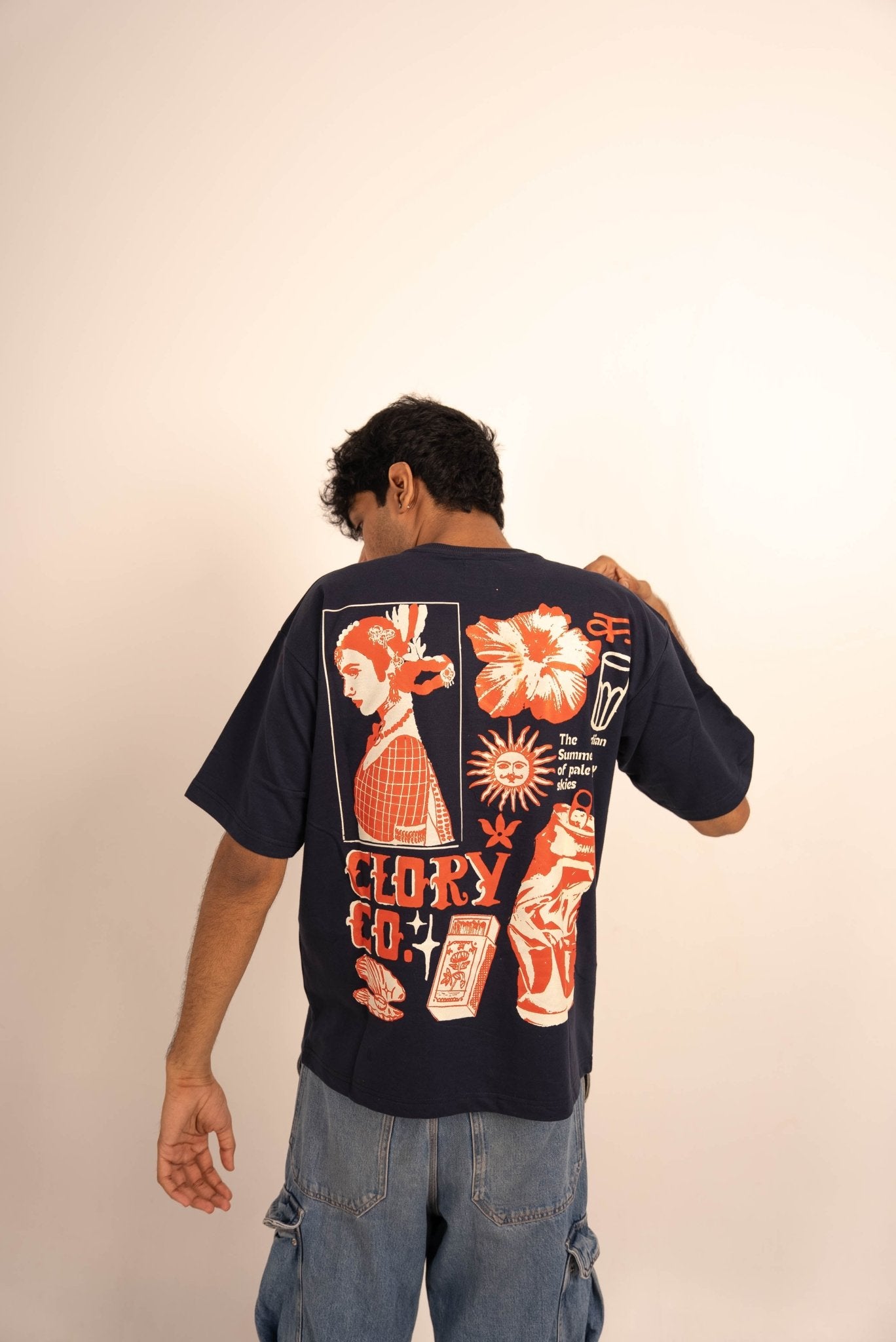 The golden summers of India - navy blue oversized graphic t shirt - CLORYco.Oversize T-Shirts