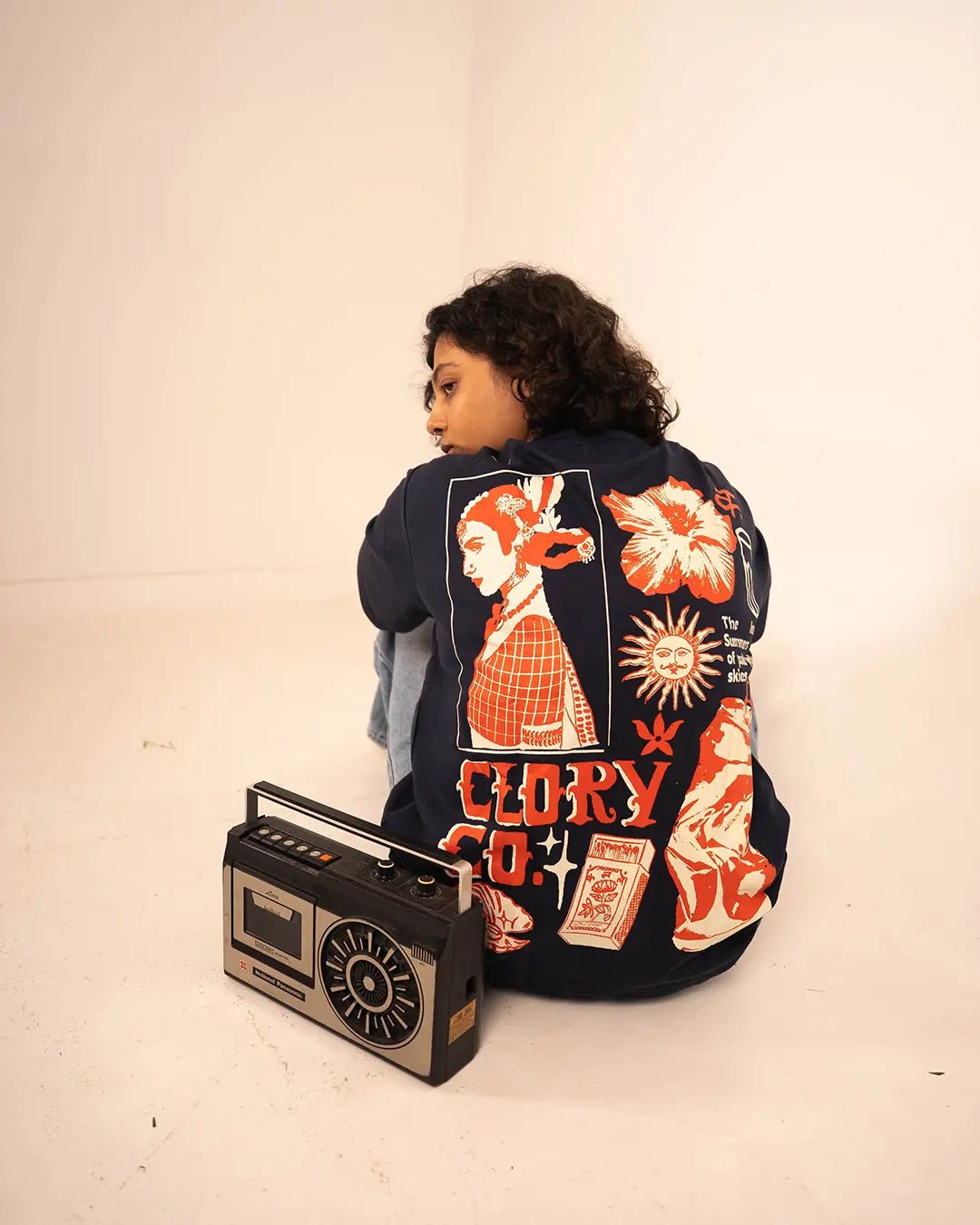 The golden summers of India - navy blue oversized graphic t shirt - CLORYco.Oversize T-Shirts