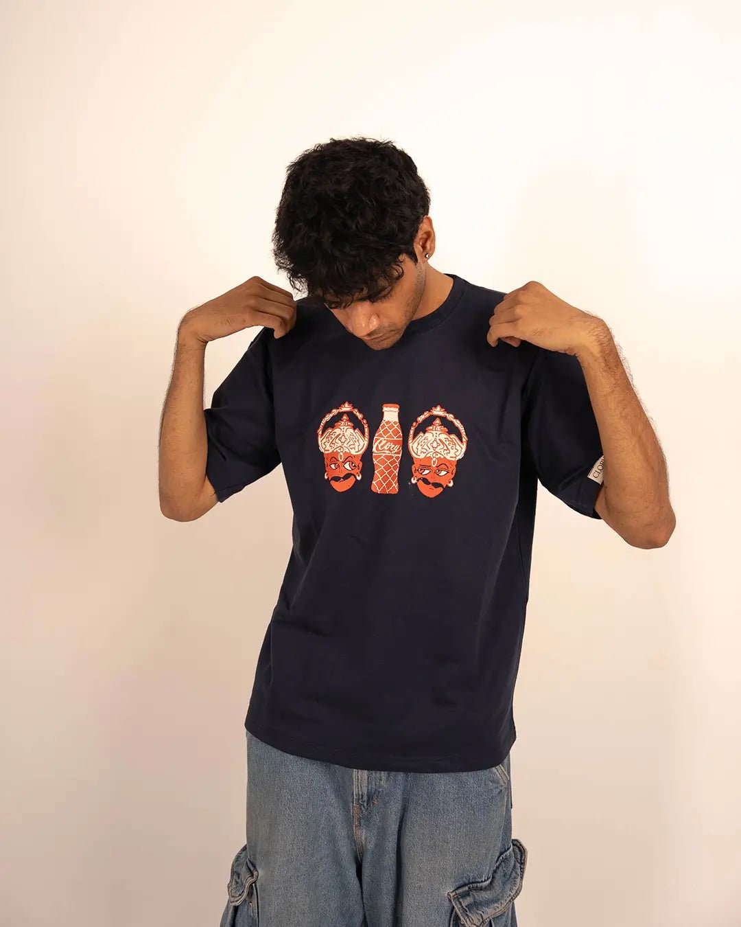 The golden summers of India - navy blue oversized graphic t shirt - CLORYco.Oversize T-Shirts